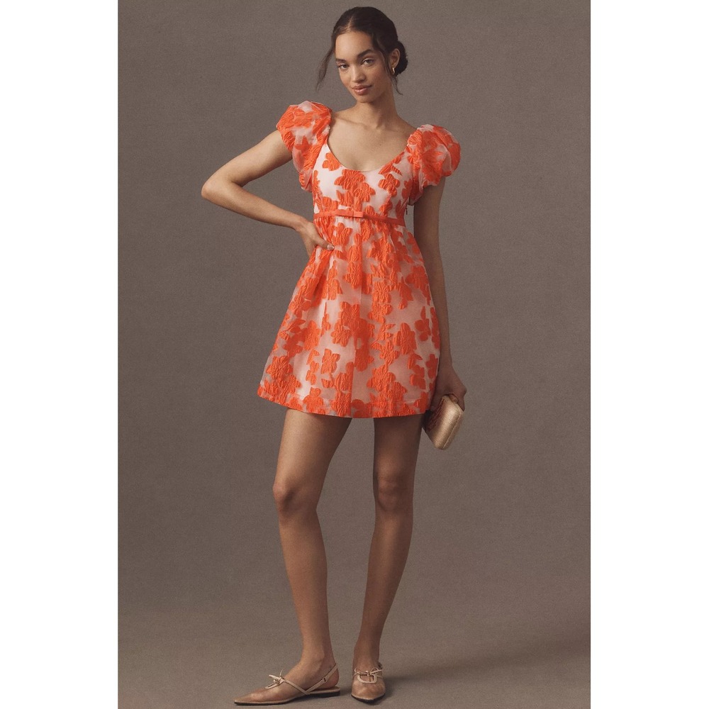 NWT Anthropologie Babydoll Mini Dress Sz S Puff Sleeve Red Floral Party‎ $178
